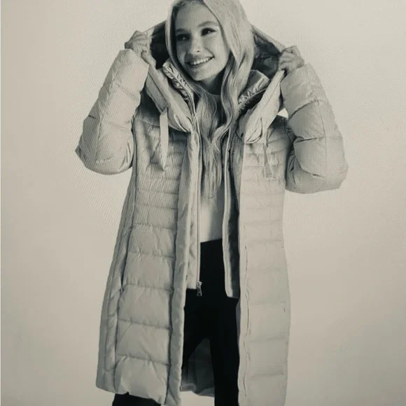 SZ M Tahari Tan Hooded Puffer Coat - Picture 10 of 13